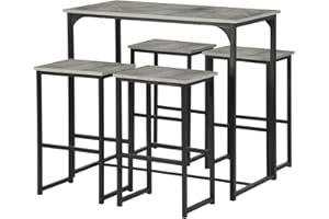 ZZINOKE Tavolo da bar 100 x 50 x 90 cm con 4 sgabelli sgabello 30 x 40 x 65 cm, stile industriale, cucina, sala da pranzo, soggiorno, pub