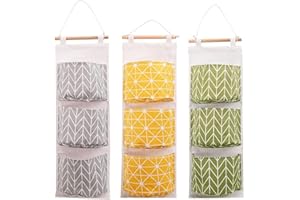 DOULEIN Wall Closet Hanging Storage Bag, 3 Pcs Waterproof Over The Door Closet Organizer Linen Fabric Hanging Pocket Organizer with 3 Pockets for Bedroom, Bathroom