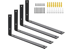 SAYAYO 4 Pièces Équerre Étagère Murale Charge Lourde, Supports d'Étagère Métal 5MM d'Épaisseur à Angle Droit de 90°, Fixation Flottante Support pour Salon Chambre Cuisine, 300MM * 150MM, Noir