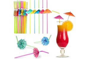 SHATCHI 12 Cocktail Umbrella Straw Tropical Hawaiian Summer BBQ Party Accessories Assorted Colour, 12pcs