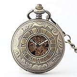 Easy Go Shopping Taschenuhr Creative Double Open Taschenuhr Boutique Retro Geschnitzte mechanische Taschenuhr mit Kette