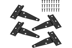 ELKFLEE 4Pcs 3inch T Door Hinges Garden Gate Hinges Outdoor Heavy Duty Metal Tee Shed Hinge with Screws Weather Resistant Rustproof Powder Coating for Wooden Shed Gates Barns Fence Windows, Black