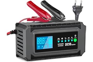 YINLEADER Cargador de Batería Inteligente 10A 12V/24V para Coche y Moto - Cargador Automático LCD, Modo Invierno/Verano, Protecciones Múltiples y Función de Reparación, para Baterías Plomo-ácido AGM, EFB, Gel
