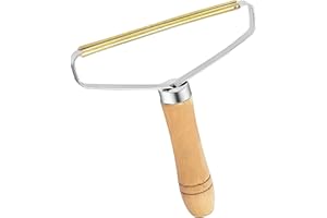 Aniuge 1 Pack Lint Remover, Double Carpet Scraper Manual Brush Tool Shaver Clothes Fuzz Roller Wooden Handle Reusable Mini Lint Cleaner for Pet Hair, Fuzz