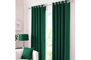 Kinfolk Textile Blackout Thermal Eyelet Ring Top Insulated Pair of Curtains Including 2 Tiebacks (Emerald Green, 66" x 90")
