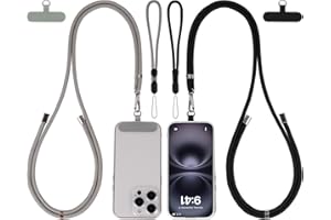 HOTUT Smycz do telefonu crossbody z naszywką, 2 szt., regulowany, antykradzieżowy, pasek do telefonu, crossbody, 2 szt., pasek na nadgarstek, uchwyt na telefon na szyję, kompatybilne z większością