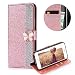 Produktbild Rose Gold Strass Brieftasche Hülle für iPhone 8,PU Leder Handyhülle für iPhone 7,Moiky Luxus Diamante 3D Schmetterling Magnetisch Glitzer Diamant Hülle Wallet Folio Schutzhülle Kunstleder Handytasche Backcover Handy Tasche Flip Cover Klapptasche mit Standfunktion Karteneinschub Etui Flip Case Hüllen Schutzhüllen