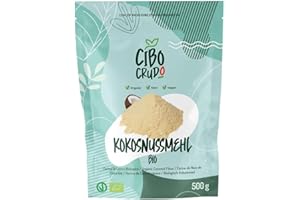 ‎CIBO CRUDO CRUDO BIOLOGICO VEGAN Kokosmehl Bio Low Carb für Keto - 500g. Kokosnussmehl ohne Zucker und Entölt. Cocos Mehl oder Coconut Flour aus Kokosnuss. Glutenfreie Alternative.