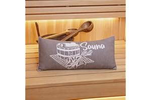 Ger3as Coussin de sauna - Coussin de voyage - 100 % coton - 50 x 22 cm - Gris clair/blanc