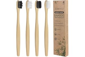 SWKJ 4 Pcs Soft Bamboo Micro-Nano Toothbrushes, Extra Soft Toothbrush with 20000 Bristles Designed for ​Sensitive Gums Kids Adults (White and Grey Bristles)