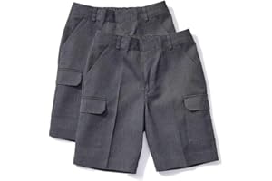 LISTERS SCHOOLWEAR Pack of 2 - Boys Cargo School Shorts Black Grey Adjustable Waist 3-13 Years