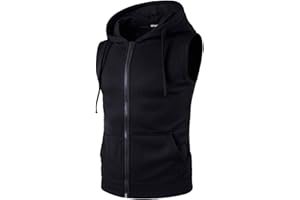 APAELEA Gilet en Sweat pour Homme Hauts à Capuche Poche sans Manches Doublure Polaire avec Fermeture éclair