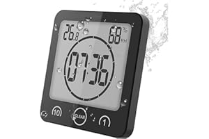 ‎VORRINC VORRINC Badezimmeruhr Digital Wecker Bad Uhr, Shower Clock mit Saugnapf LCD Display, Baduhr, Luftfeuchtigkeit Temperatur Wanduhren, Countdown Timer Für Dusche Küche (Schwarz)