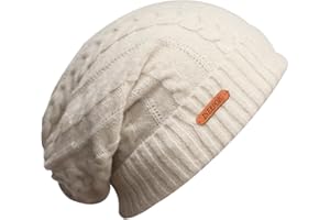 ineepor Beanie Hats for Women Ladies Winter Hats Merino Wooly Hats Cable Knit Cuffed Skull Caps Wool Lined Double Layer Warm Soft Stretch Regular Big Head