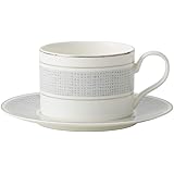 Amazon Brand - Umi Premium Porcelain Cup and Saucer Set 1 Classic Pattern with Silvering Banding Light Weight 290ml