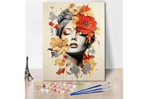 TISHIRON Malowanie według liczb, dla dorosłych – malowanie według liczb, retro kwiaty, portret kobiety – malowanie według liczb, dla początkujących, płótno do dekoracji domu 40 x 50 cm