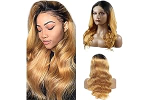 AiPliantfis Perruque Cheveuxe 4x4 Lace Wig 1B27 Body Wave Wig Human Hair Blonde Ombre Wig Top Swiss Lace Pre Plucked Natural Hairline with Baby Hair Natural Hair Women 14 Pouce