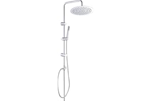 Görbach Colonna Doccia Acciaio Inox Senza Miscelatore Fori Muro Regolabili Set Doccia a Pioggia Con Soffione Doccia in INOX e Doccetta a Mano Tondo 25cm