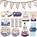 Produktbild Happy Birthday Girlande,Kindergeburtstag,94 stücke Niedlichen Tier Thema Geburtstag Party Decor Supplies Kit Set Teller Tasse Hut Dreieckige Flagge Strohhalme Servietten für Kind Kinder