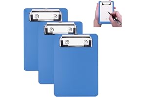 AZWOOD Portablocco A6 in Plastica, 10 x 15cm Piccolo Porta Blocco con Sistema di Fissaggio a Parete e Clip in Metallo - Mini Cartella Appunti per Blocco Note Ricevute Elenchi Tascabili (Blu, 3 pezzi)