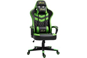 Vinsetto Silla Gaming Ergonómica Silla de Escritorio de Oficina Altura Regulable Basculante con Reposacabezas Cojín Lumbar 61x70x121-129 cm Verde