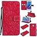 Produktbild Galaxy Note 5 hülle flip case,Samsung Galaxy Note 5 Leder Wallet Tasche Brieftasche Schutzhülle ,Lonchee Sonnenblumen geprägten Muster Design Hochwertige PU Leder Folio Tasche Case Hülle im Bookstyle mit Standfunktion Kredit Kartenfächer (Rote)