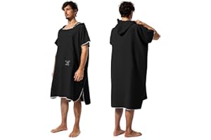 Winthome Poncho Surf Secado Rápido, Poncho Microfibra Ayuda de Cambio de Playa, Bata de Baño con Bolsillo y Capucha, Manta poncho para Hombre Mujer, Natación Surf Playas Duchas, Viajes (Negro, M)