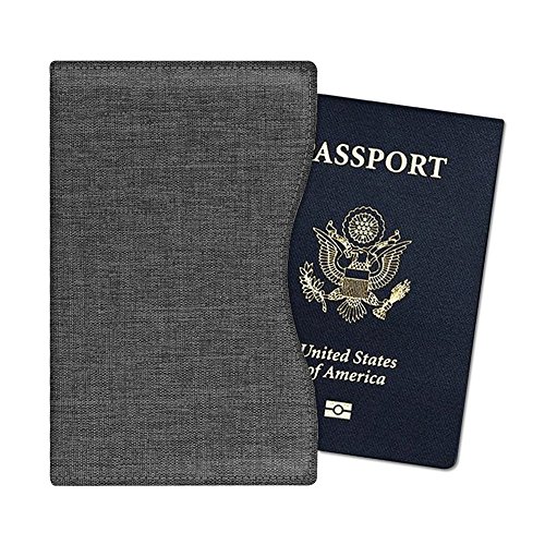 Preisvergleich Produktbild Fintie Reisepasshülle - Ultra Schlank Premium Stoff Reisepass Schutzhülle Passhülle Halter Brieftasche mit RFID Blockier, Denim dunkelgrau