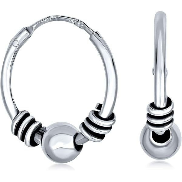 Orecchini A Cerchio In Argento 925 - Diametro 14 Mm, Chiusura A Cerniera, Stile Bali - Foto 7