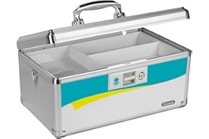 Glosen Boîte à Pharmacie avec clé, Boîte de Rangement Médicale, Boite Medicaments à clé, Armoire de Premiers Secours, Coffre de Rangement Medicament à clé Verrouillable [15.9 * 9.3 * 7.4 Pouces]