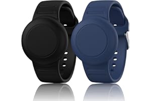 DEMARK Pack 2 Waterproof Air Tag Bracelets for Kids Compatible with Apple Air Tag Finders with Soft Silicone,Anti Lost GPS Item Finders Case Cover for Kids (Black/Midnight Blue)