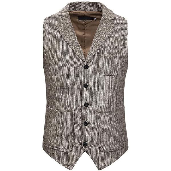 Oanviso Homme Gilet De Costume Tweed Gilets Laine Veste Mode Style Cowboy Western Vintage Traditionnel Formelle Vestes Sans Manches Coupe Normale A Argenté S