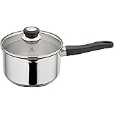 Judge Vista Draining Stainless Steel Large Saucepan with Pouring Lip 20cm 3L, Shatterproof Glass Strain & Pour Lid, Induction