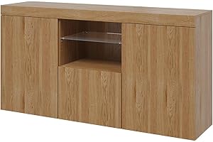 Panana Sideboard Modern Living Room Cupboard Unit Cabinet Furniture LxDxH 53.15x13.39x27.56'' Oak Color, Beige