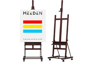 MEEDEN Grande Caballete Pintura de Madera: Regulable 190-370 cm H,Sujeta lienzos de hasta 236 cm, Profesional Caballete de Estudio con Bandeja y las Ruedas