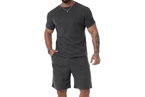 KUYIGO Summer Mens Shorts and Shirt Suit 2-piece Casual Suit Breathable Loose T-shirt Suit