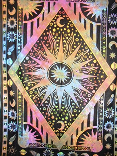 Traditionelle Jaipur Tie Dye sun-moon Celestial Wandteppich, Astrologische Wand aufhängen, Psychedelic Gobelin Wand Kunst, Bohemian Betten, Boho Picknickdecke, Gypsy Wohnheim Dekor, 139,7 x 215,9 cm - 3