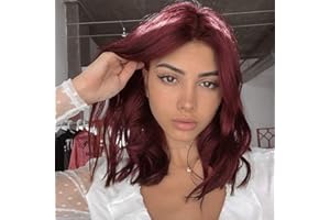 PORSMEER Pelucas Mujer pelo natural corto pelirroja ondulado peluca roja- Pelucas de cabello ondulado natural con parte media, uso diario para cosplay de disfraz fiesta