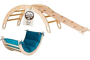 WoodsCraft Arche d'Escalade et Toboggan Interieur Enfant & Bebe avec Coussin Hypoallergénique | Arche Montessori Bebe - Arche Escalade & 2en1: Rampe/Toboggan | Escalade Enfant Interieur
