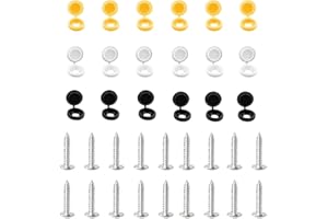 SIHUITU 36 Pcs 304 Stainless Steel car number plate screws and caps, License Plate Screw Caps Car License Plate Fixing Devices,number plate screws and caps,Black, White and Yellow (6 Each Color)