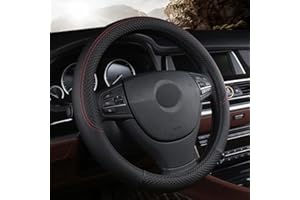 TOEECY Skórzany pokrowiec na kierownicę samochodową, sportowy, dwukolorowy, uniwersalny, 38 cm, antypoślizgowy, oddychający pokrowiec na kierownicę, ochrona kierownicy, akcesoria samochodowe, na