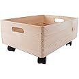 WooDeeDoo Under Bed Wood Storage Box On Wheels | 40 x 30 x 19 cm | Organisation Wooden Crate | Plain Unvarnished Unpainted DIY