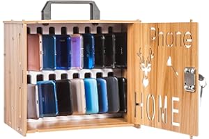 BTSUNOTR Armario para teléfono móvil, organizador de caja fuerte de madera con cerradura para teléfono móvil, caja fuerte portátil de 12/36 posiciones con asa de transporte, para empresa empresa escolar(16 slo