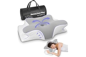 HUIFOO Poduszka szyjna z pianki memory, ergonomiczna poduszka szyjna, ergonomiczna poduszka ortopedyczna, dla osób śpiących na boku (62 x 41 x 13 cm) z oddychającą poszewką na poduszkę, szara