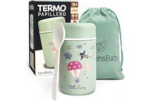 SENSBABY Termo comida bebe – Acero inoxidable 400ml, 8 capas aislamiento que mantiene caliente hasta 12h y fría hasta 24h perfecto para comida fuera de casa incluye cuchara bolsa regalo, solidos (Verde)