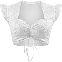 KOSMEEU Dirndl Bluse Damen - Trachtenbluse Mit Spitze & V-Ausschnitt Für Oktoberfest