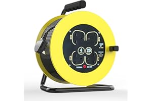 BUANKAD Outdoor Extension Lead, 25m, 4 Socket Extension Reel, Heavy Duty Extension Cable, Thermal Cut Out, Extension Lead for Garden Lawn Mower Office, 13A Fused UK Plug