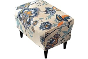 Highdi Funda otomana rectangular de poliéster y elastano, funda protectora elástica para reposapiés, funda protectora de taburete con parte inferior elástica, a prueba de polvo, extraíbles y lavables