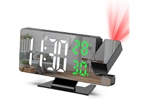 Brifit Projektionswecker, Digital Wecker mit Projektion 180°, Projektionsuhr mit Temperatur und Luftfeuchtigkeit, LED-Spiegelbildschirm, Snooze, Einstellbare Helligkeit, Digitaluhr für Schlafzimmer