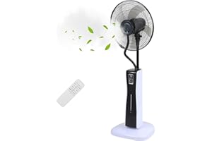 Yakimz Standventilator mit Wasser Ultraschall-Sprühnebe, Fernbedienungl Wasserkühlung | 4 Geschwindigkeitsstufen | Nachtmodus | Turbostufe | Timer | 80° Oszillation, Leise, Schwarz